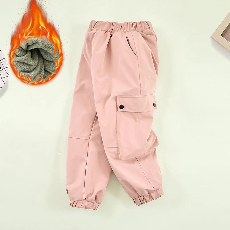 3-14Years Winter Teens Girls & Boys Fleece Pants Solid Warm Windproof Waterproof Outdoor