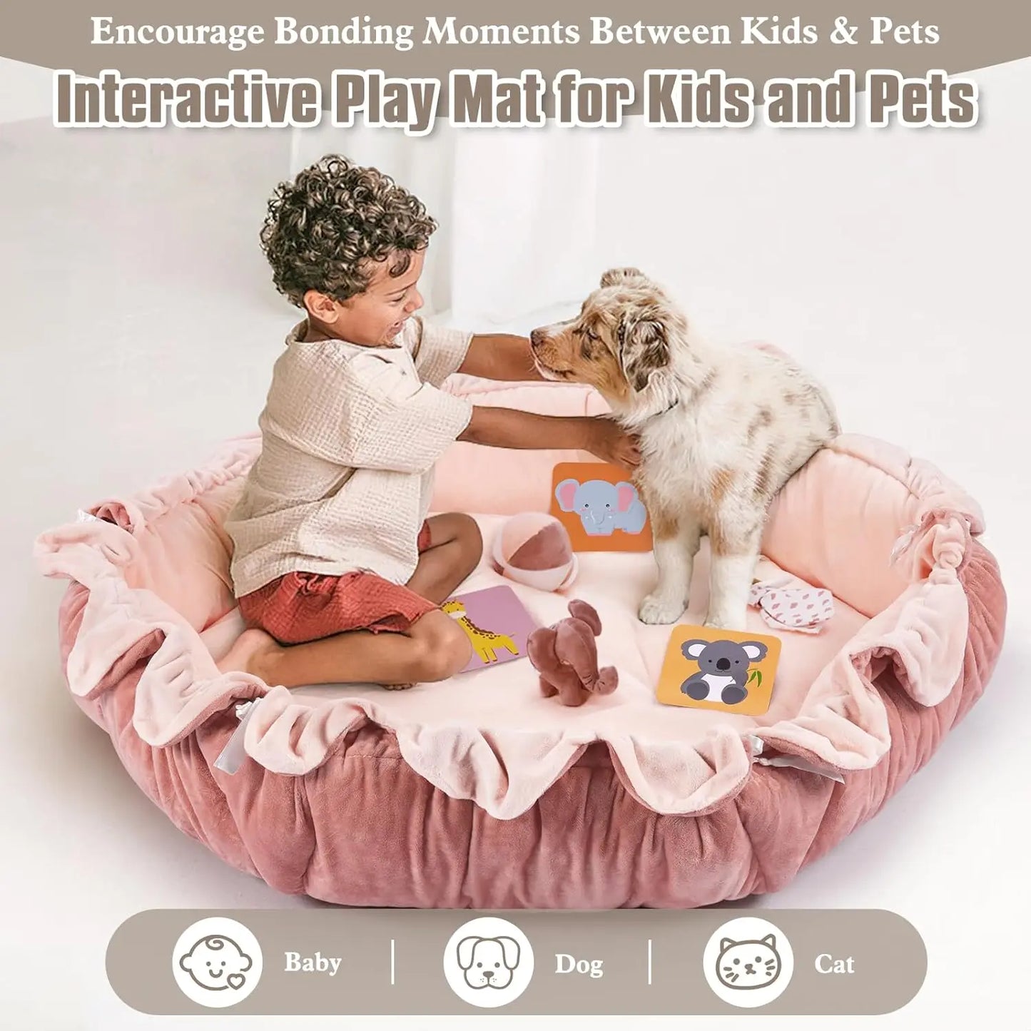 5-in-1 Plush Baby Play Gym with Convertible Mat, 6 Sensory Toys for Newborn to Toddler in Pink