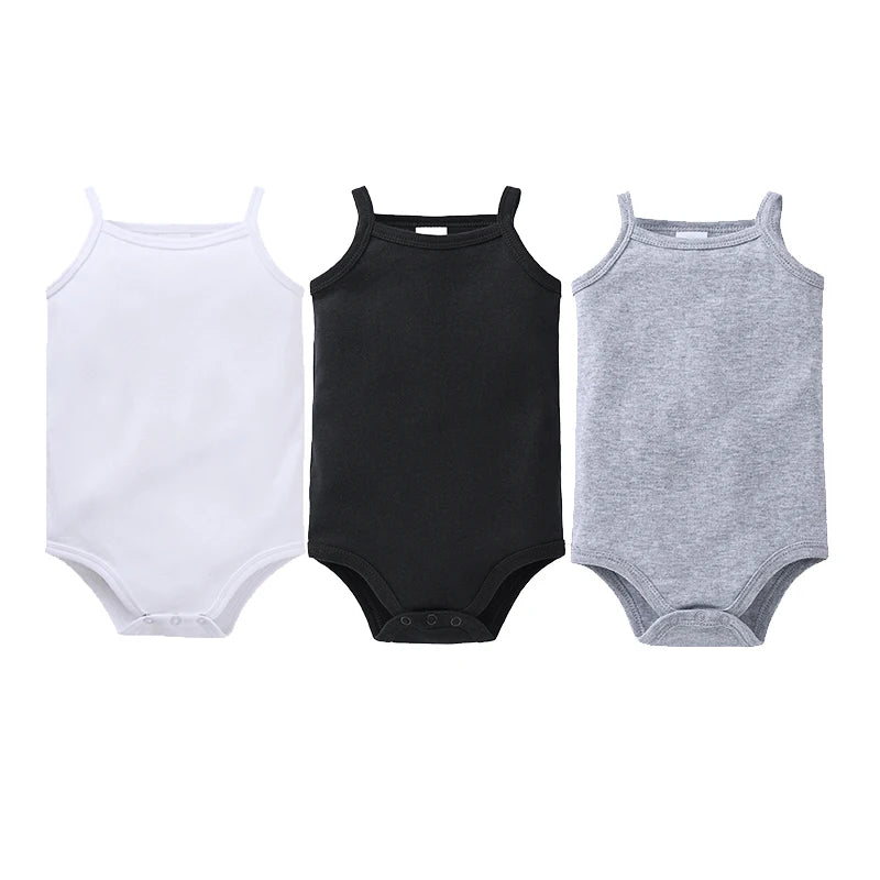 100% Cotton Baby Bodysuit Set for Girls Solid White Sleeveless Rompers (0–24 Months), Available in 1–6 Pieces