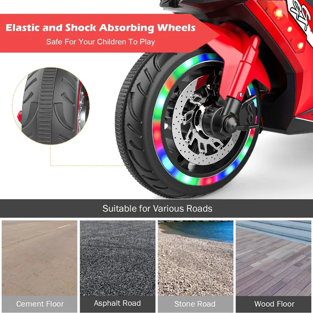 Kids Ride On Motorcycle,12V Electric Battery Powered Ride On Bike,2 Wheels Electric Motorcycle for Kids Ages 3-6 Years(Red)