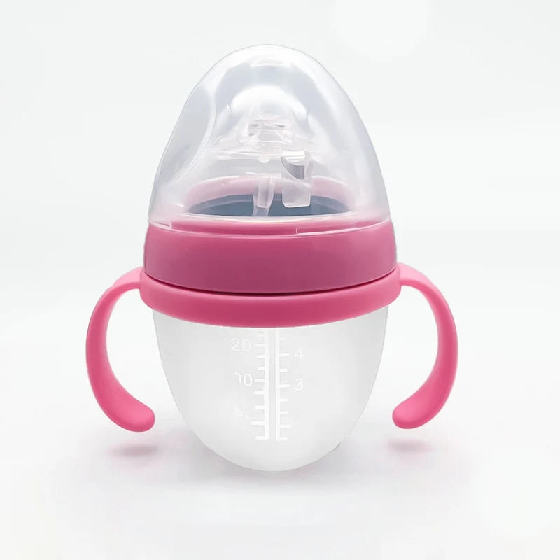 1pc Silicone Baby Bottle 150ml/240ml Soft Durable against drops Big Mouth Pacifier Head Silicone with Handle and Gravity Ball