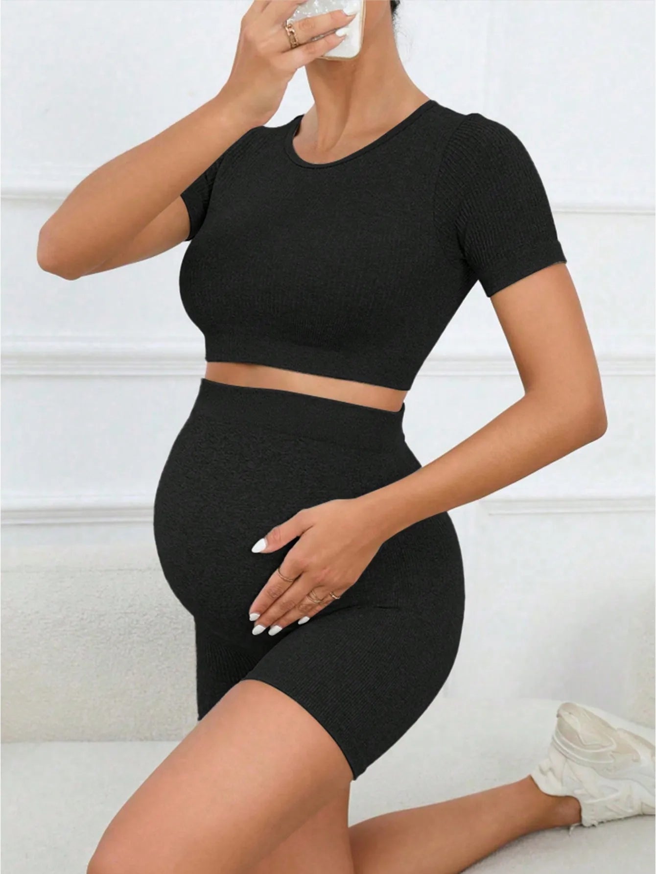 Summer Maternity Safe Pants Wearable Seamless Yoga Pants Anti-exposure Three-quarter Base Shark Pants For Women