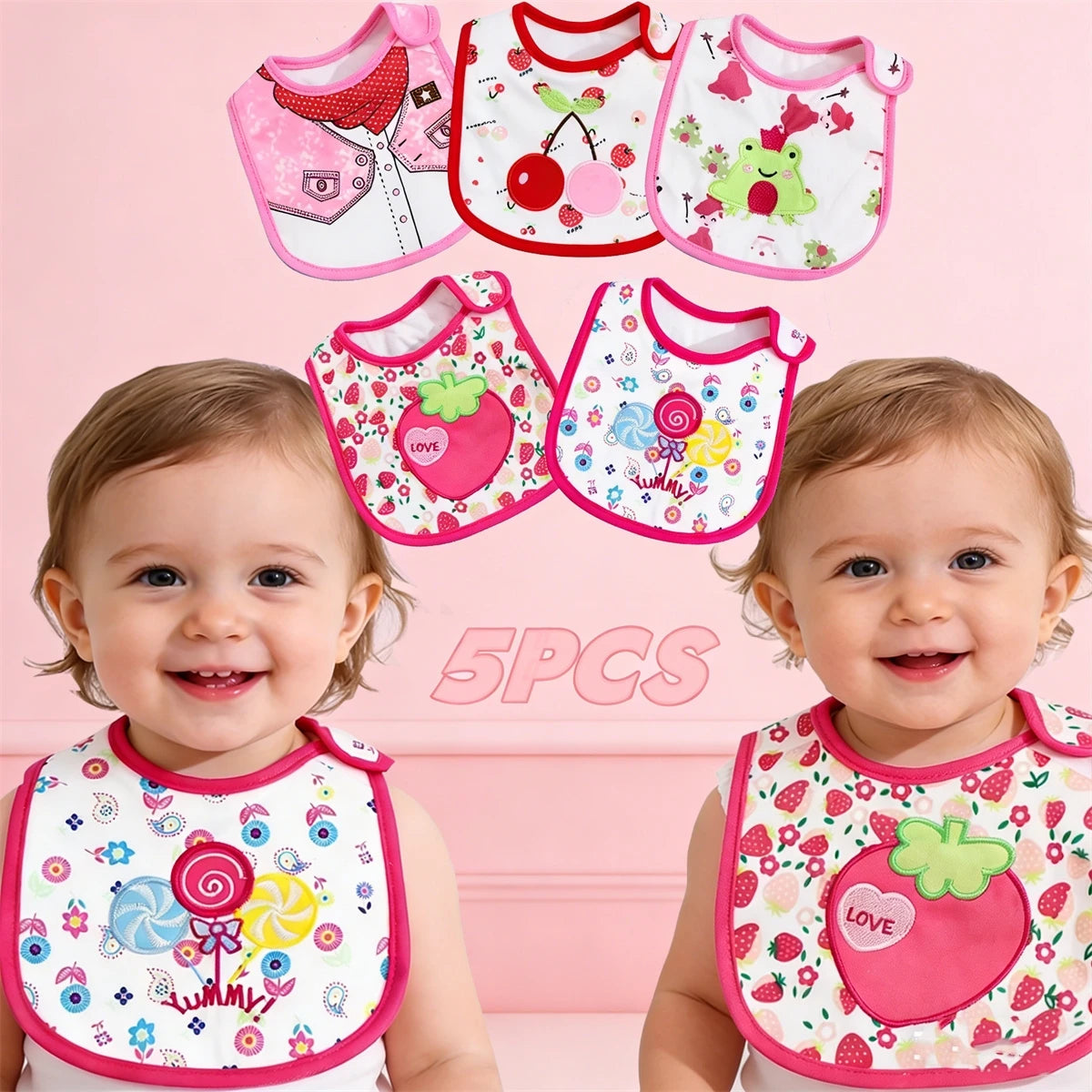 5pcs/set Baby Girl Boy Feeding Bibs Waterproof Apron Cartoon Towel Kids Toddler Dinner Burp Cloths
