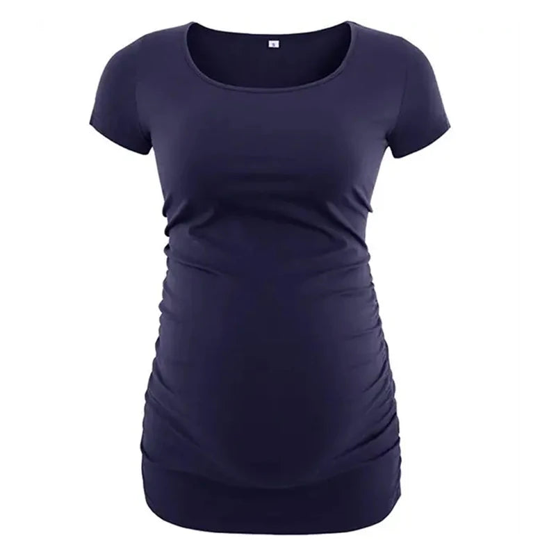 Summer Striped Maternity T-shirt Big Size Women Pregnancy Tops Casual Loose Breathable Comfortable Pregnant Lady Tee