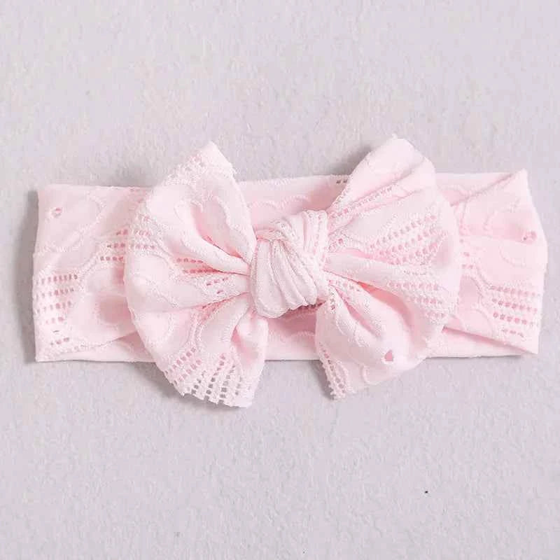 Hollow Bow Baby Headband Solid Color Nylon Elastic Wide Hairbands 0-2Year Girl Bowknot Headdress Kids Hair Accessories