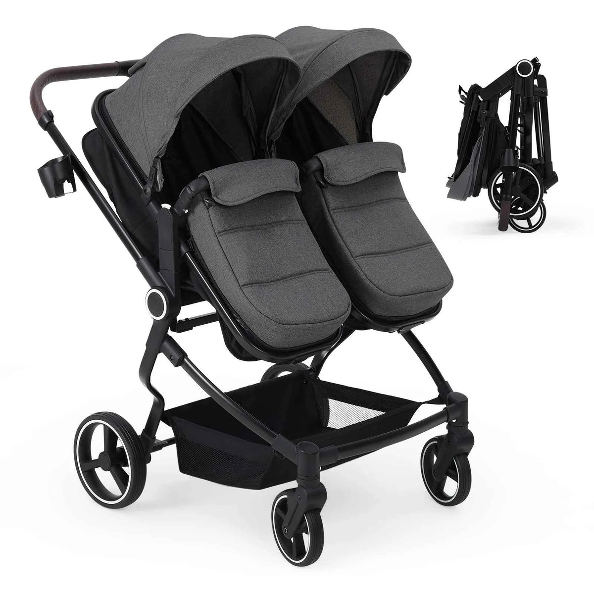 Double Stroller for Newborn and Toddler, Lightweight Tandem with Compact Fold and Adjustable Recline - Gram Kind Good