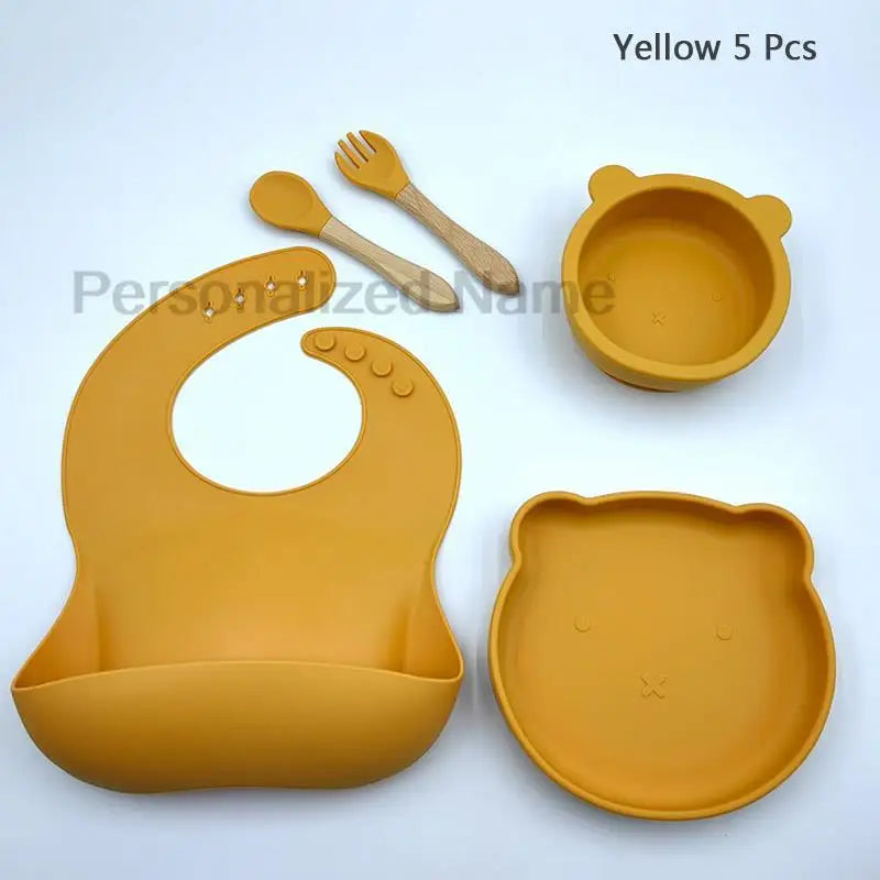 Baby Weaning Set Kit Bibs Baby Includes Bib Bowl Spoon and Fork Feeding Tableware
