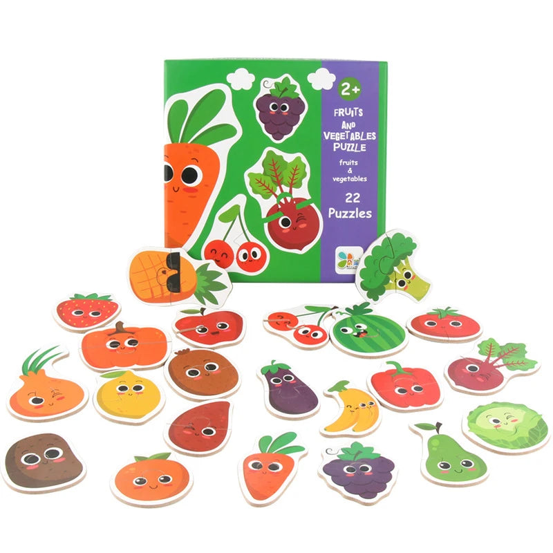 Kids Wooden Jigsaw Matching Puzzle Game Baby Early Learning Cognition Animal Fruit Traffic Educational Toys for Children Gifts