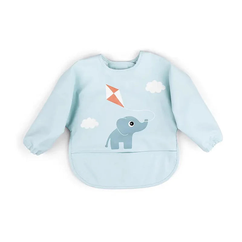Baby Infant Eating Clothes PU Kids Smock Bib Long Sleeve Waterproof Food Pocket Easy to Clean