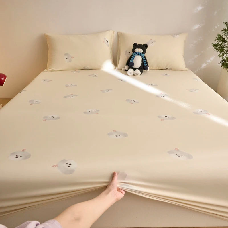Ice Silk Bed Sheet Set Summer Breathable Cooling Fitted Sheet Pillowcase Cool Feel Single Double Mattress Cover,Can Custom Sizes