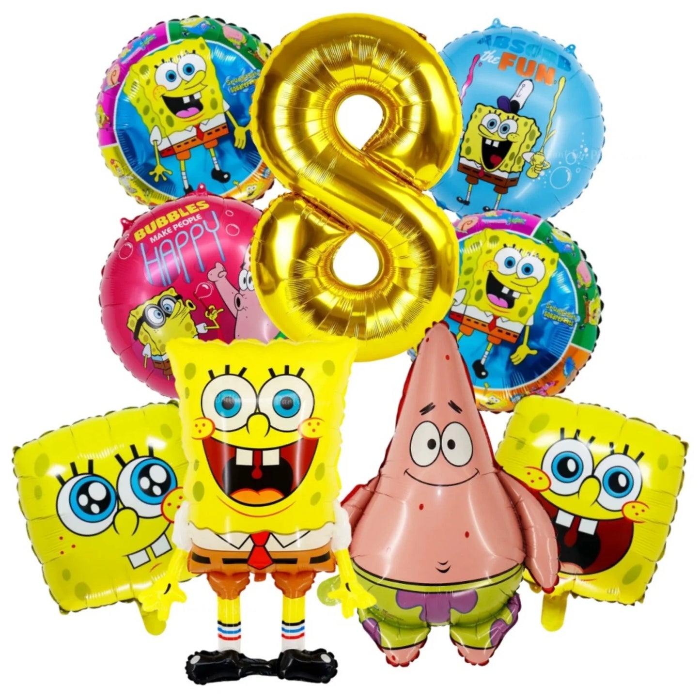 9Pcs Spongebob SquarePants Balloon Set Patrick Star Theme Foil Number Balloons for Kids Birthday Baby Shower Party Decorations