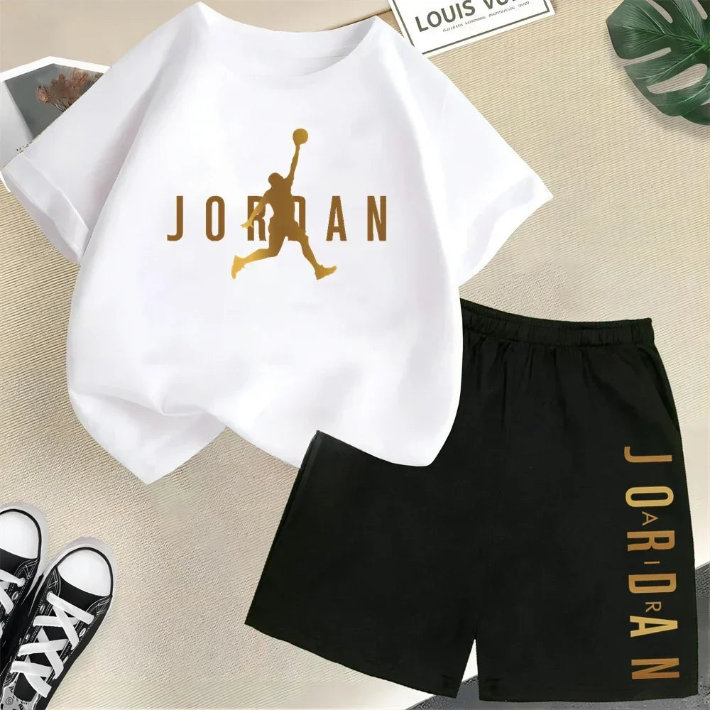 Summer Short Sleeve Children Set Slam Dunk Master Pattern Print Sports T-shirt+Shorts 2pcs Set Kids Boys Girls Fashion Tracksuit