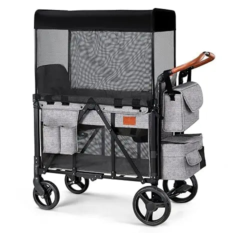 Wagon Stroller for 2 Kids, High Seat & 5 Point Harness, Foldable All-Terrain Wagon for Toddler with Canopy, Parent Organizer
