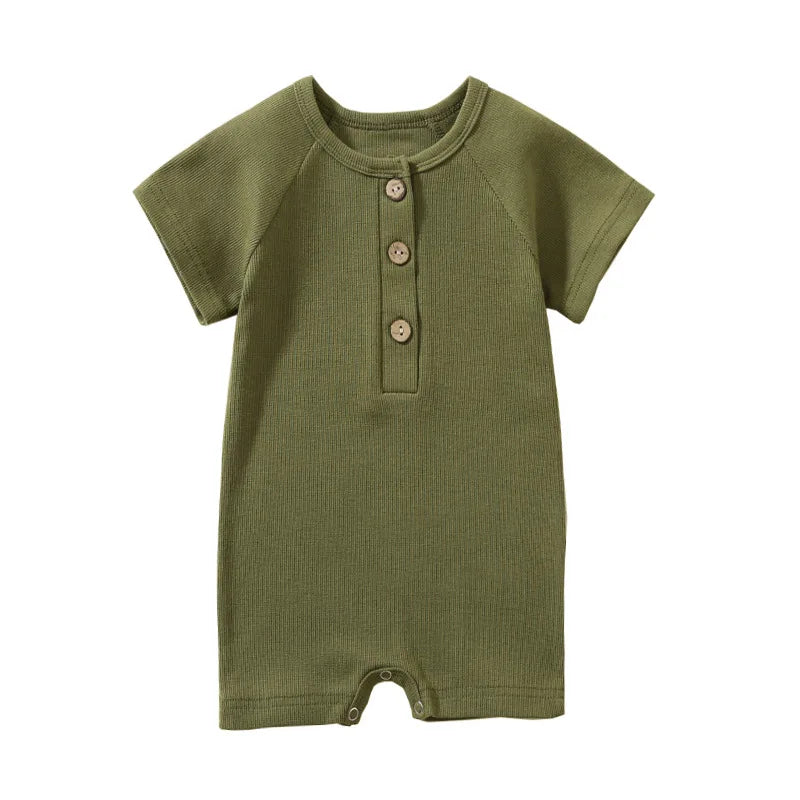 Infant Baby Romper, Lightweight Ribbed Knit Short Sleeve Jumpsuit Pajamas for Boys and Girls