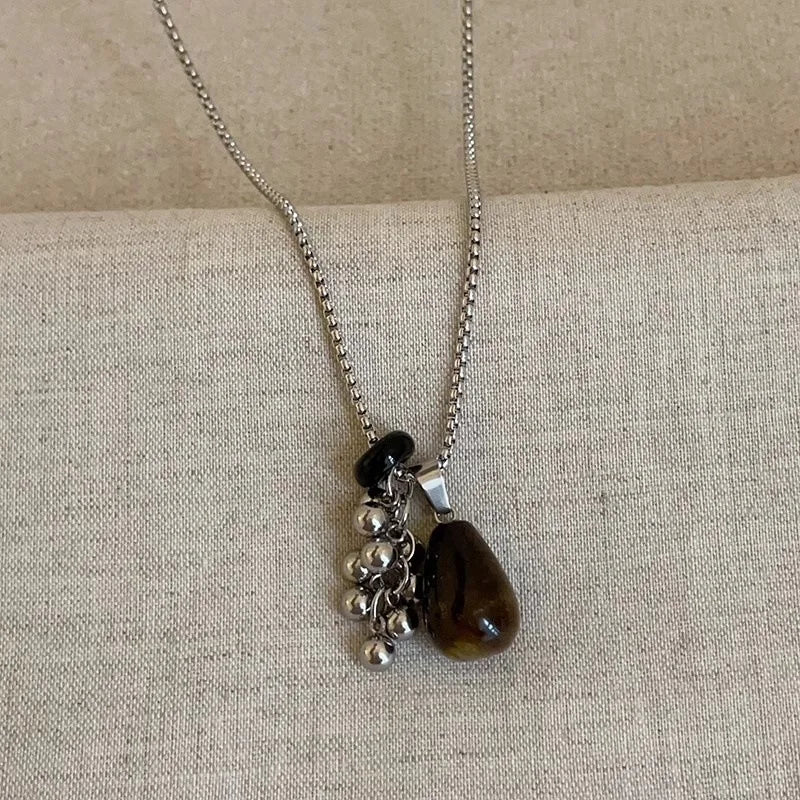 Irregular Tiger Eye Stone Pendant Necklace for Women, Fashion Long Chain Gift for Party, Aesthetic Jewelry Accessories
