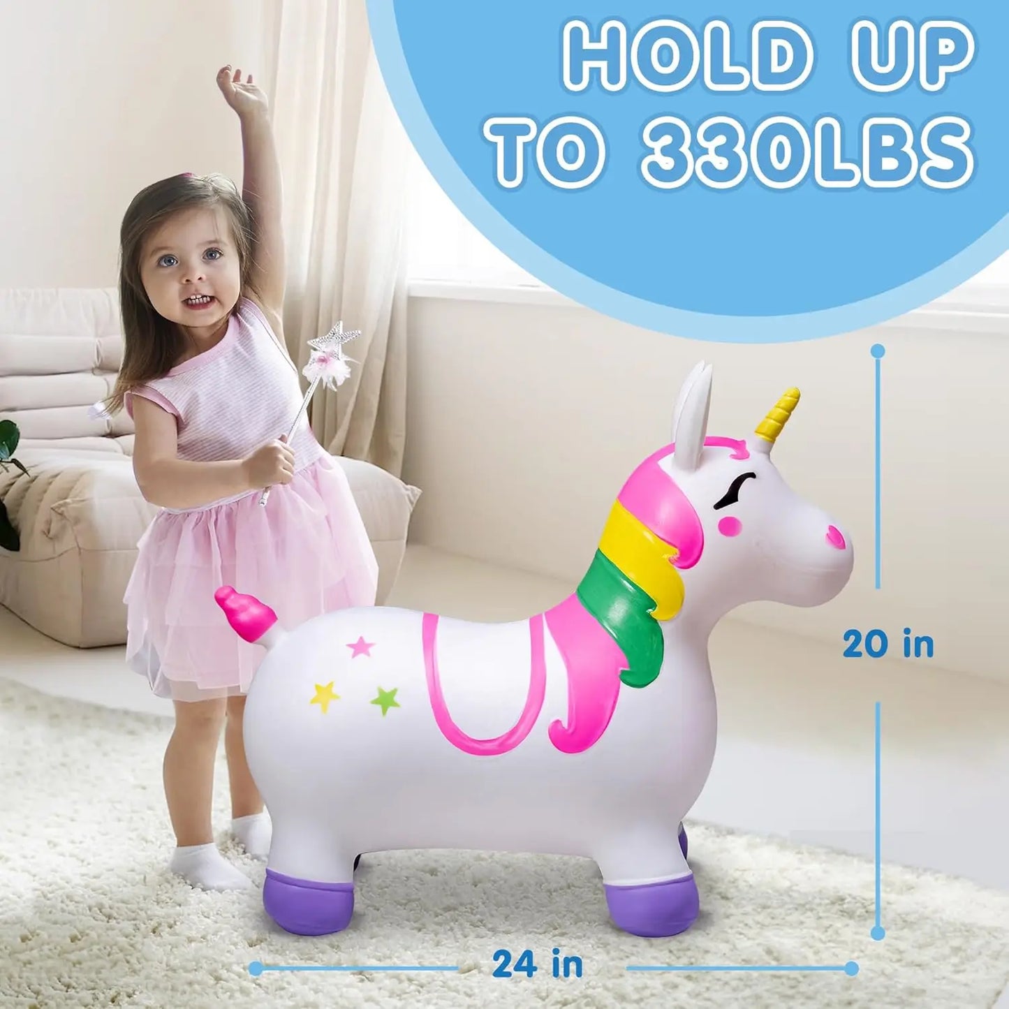 JOYFY Kids Bouncy Unicorn Horse Ride on Toys Bouncer Bouncing Animal Hopper Inflatable