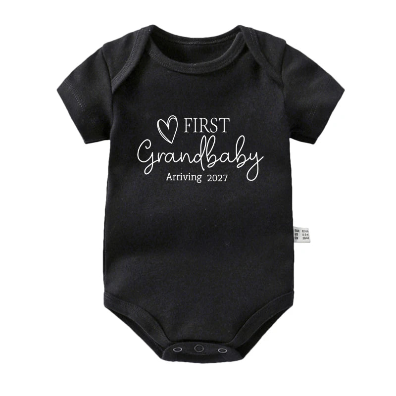 New First Grand Baby Arriving 2027 Baby Romper Pregnancy Announcement Newborn Bodysuits Cotton Boys Girls Jumpsuit Outfits