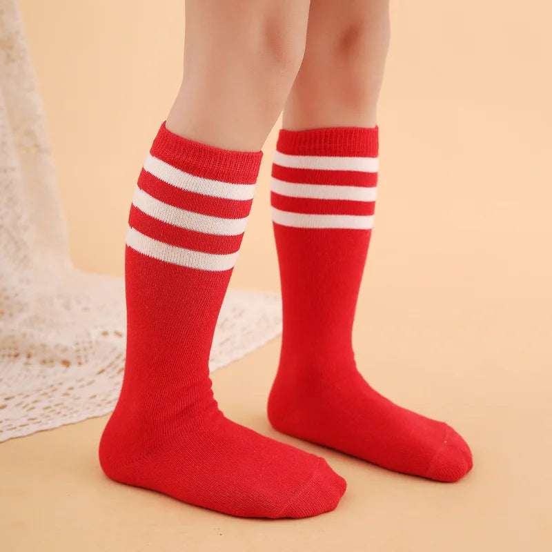 Boys Sports Sock Striped Children Cotton Socks Knee High Breathable Baby Stocking Kids School Uniform 0-7Years