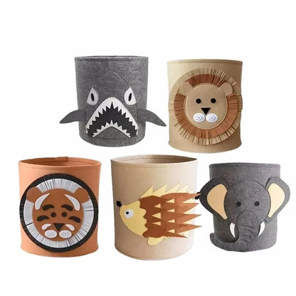1/2/3/5PCS Baby Storage Basket Panda Dinosaur Cartoon Felt Organizer Laundry Dirty Clothes Bucket Toy Storage Box Gift Ideas
