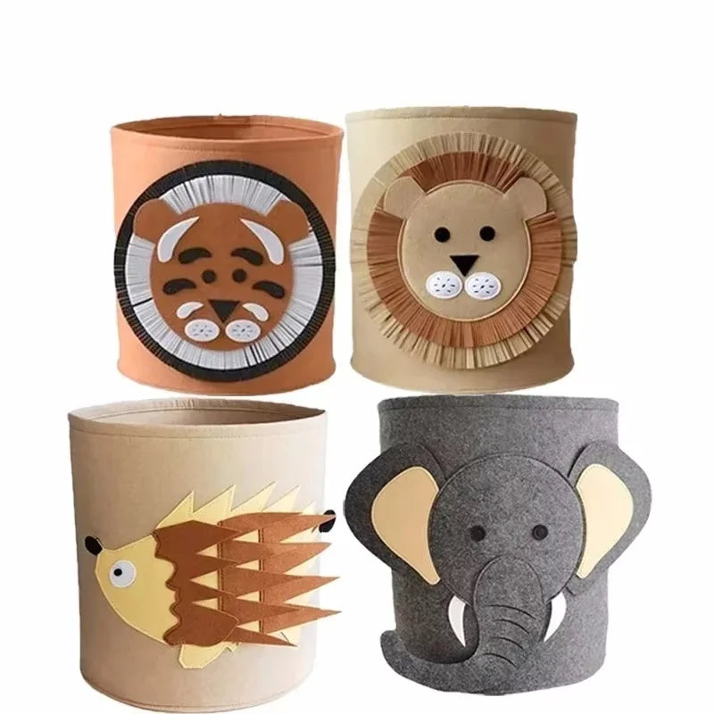 1/2/3/5PCS Baby Storage Basket Panda Dinosaur Cartoon Felt Organizer Laundry Dirty Clothes Bucket Toy Storage Box Gift Ideas