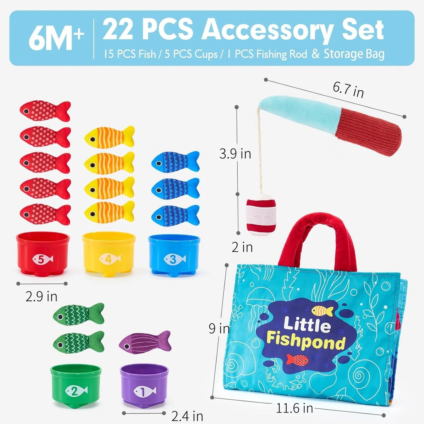 Todders Cloth Fishing Game with Stacking Cups Color Sorting Early Education Toy Number Counting Math Toy Gift