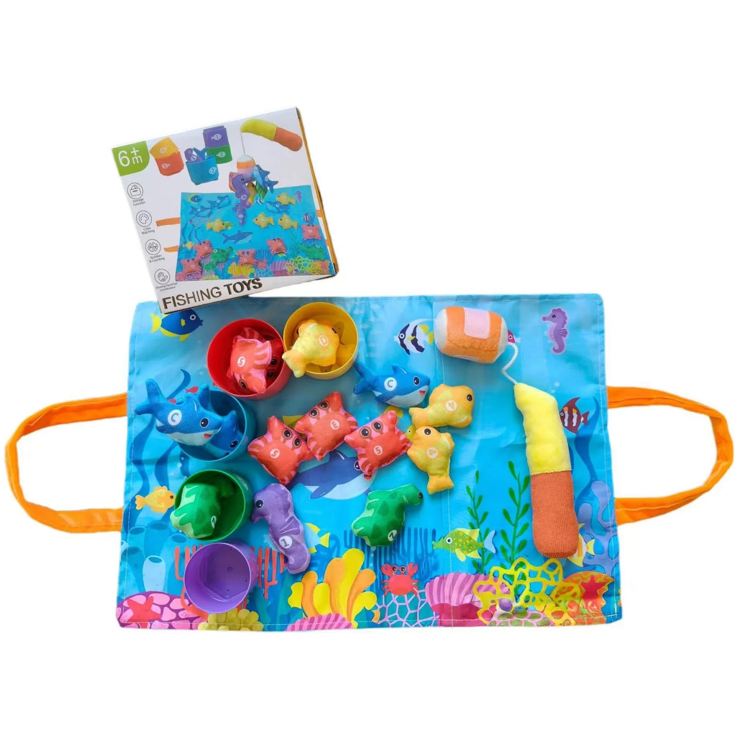 Todders Cloth Fishing Game with Stacking Cups Color Sorting Early Education Toy Number Counting Math Toy Gift
