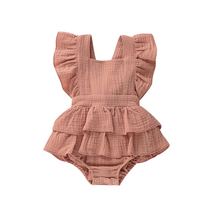 Summer Solid 0-24M Newborn Baby Girl Clothes Ruffle Cotton Romper Sleeveless Jumpsuit Outfit Sunsuit