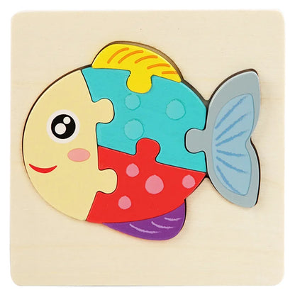 Kids Wooden Toys 3D Wood Puzzle Cartoon Animals Cognitive Jigsaw Puzzle Early Learning Educational Toys For Children Gift