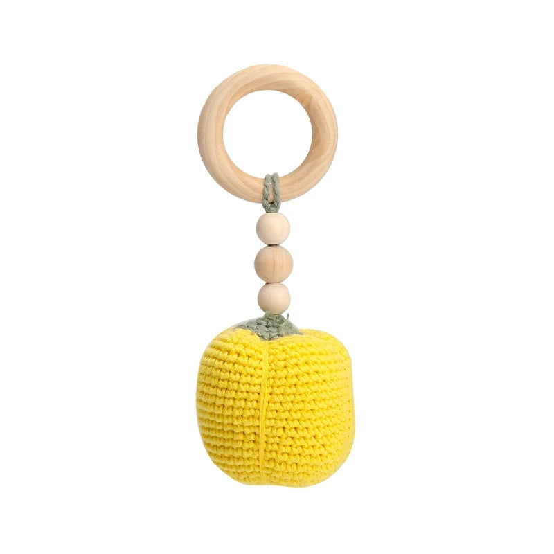 Baby Crochet Rattle Wooden Ring Fruit Pendants Teether Toys Infant Play Gym Toys Fitness Rack Accessories Baby Montessori Toys