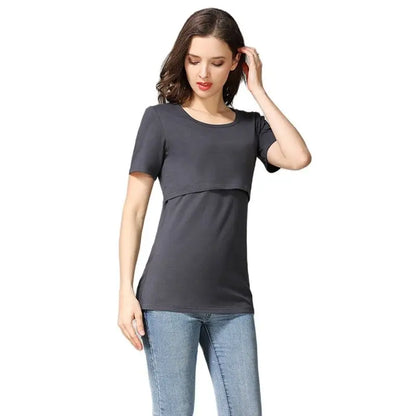 Big Size Maternity Nursing T-shirt Short Sleeve Cotton Breastfeeding Blouse Postpartum Comfortable Top for Women