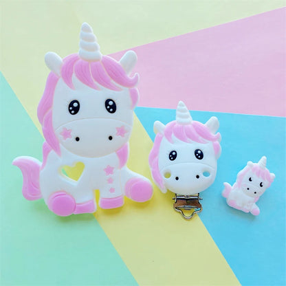 3pcs/set Silicone Cartoon Animal Figure Teether Beads and Clips Baby Teether Pacifier Chain Accessories Teething Jewelry Toys