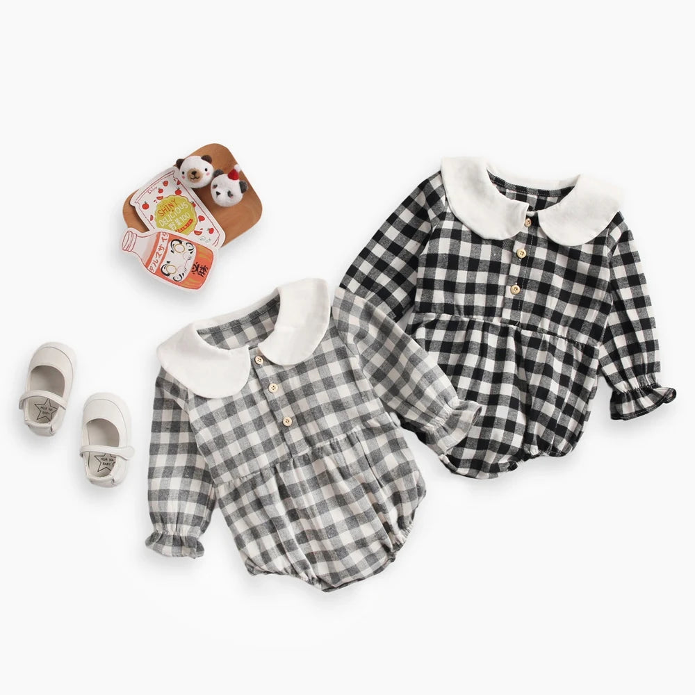 Sanlutoz Princess Newborn Baby Girl Bodysuits Long Sleeve Cotton Baby Clothes Flowers Plaid Cute