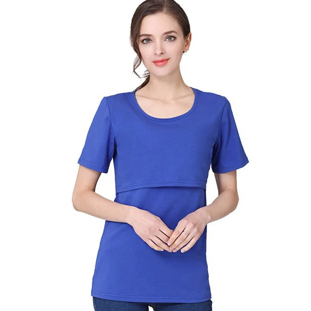 Big Size Maternity Nursing T-shirt Short Sleeve Cotton Breastfeeding Blouse Postpartum Comfortable Top for Women