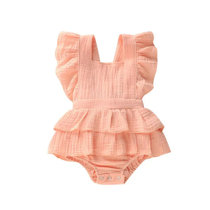 Summer Solid 0-24M Newborn Baby Girl Clothes Ruffle Cotton Romper Sleeveless Jumpsuit Outfit Sunsuit