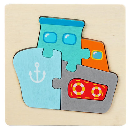 Kids Wooden Toys 3D Wood Puzzle Cartoon Animals Cognitive Jigsaw Puzzle Early Learning Educational Toys For Children Gift