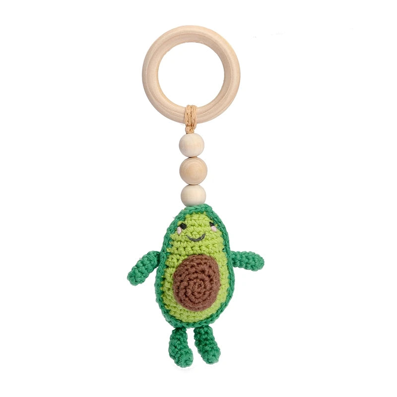 Baby Crochet Rattle Wooden Ring Fruit Pendants Teether Toys Infant Play Gym Toys Fitness Rack Accessories Baby Montessori Toys