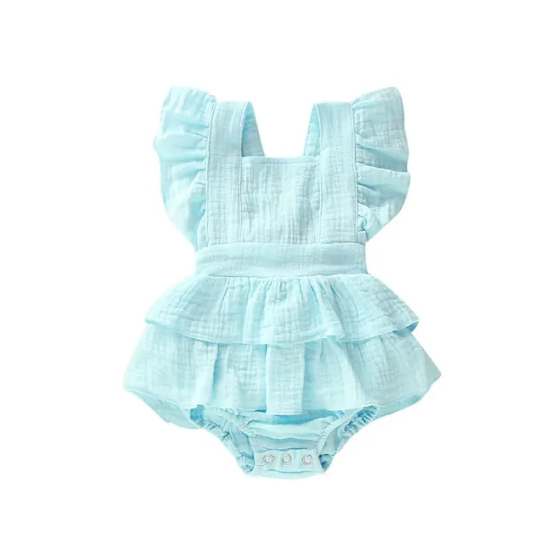 Summer Solid 0-24M Newborn Baby Girl Clothes Ruffle Cotton Romper Sleeveless Jumpsuit Outfit Sunsuit