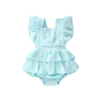 Summer Solid 0-24M Newborn Baby Girl Clothes Ruffle Cotton Romper Sleeveless Jumpsuit Outfit Sunsuit