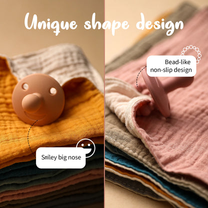 2 Pc/set Baby Feeding Saliva Towel Set Newborn Gauze Bandana Saliva Silicone Molar Pacifier Set Infant Care Product Shower Gift