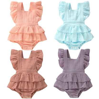 Summer Solid 0-24M Newborn Baby Girl Clothes Ruffle Cotton Romper Sleeveless Jumpsuit Outfit Sunsuit