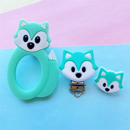 3pcs/set Silicone Cartoon Animal Figure Teether Beads and Clips Baby Teether Pacifier Chain Accessories Teething Jewelry Toys