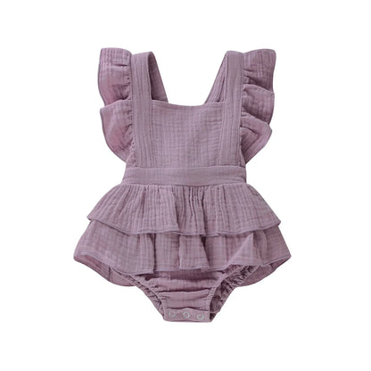 Summer Solid 0-24M Newborn Baby Girl Clothes Ruffle Cotton Romper Sleeveless Jumpsuit Outfit Sunsuit