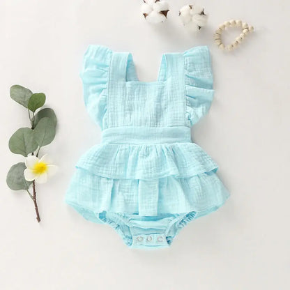 Summer Solid 0-24M Newborn Baby Girl Clothes Ruffle Cotton Romper Sleeveless Jumpsuit Outfit Sunsuit