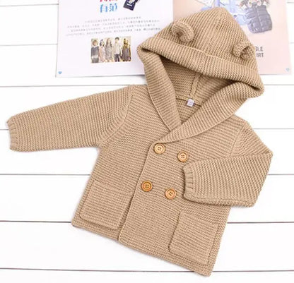 Baby Knitting Cardigan Winter Warm Newborn Infant Sweaters Long Sleeve Hooded