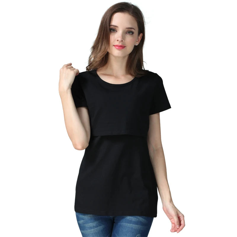 Big Size Maternity Nursing T-shirt Short Sleeve Cotton Breastfeeding Blouse Postpartum Comfortable Top for Women
