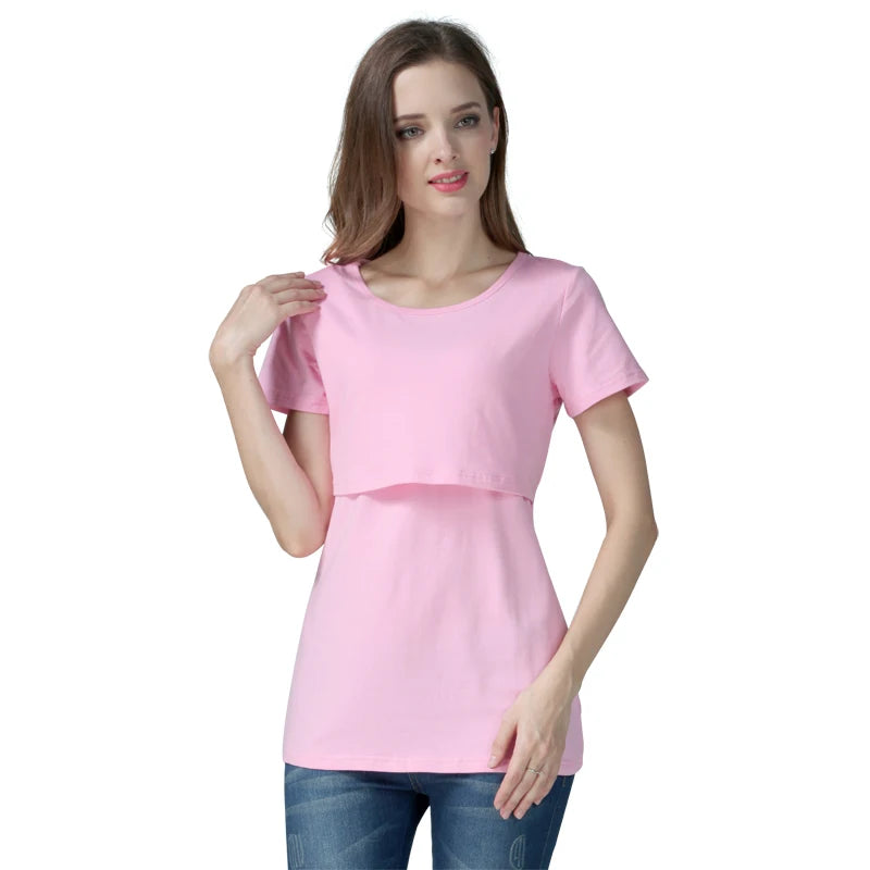 Big Size Maternity Nursing T-shirt Short Sleeve Cotton Breastfeeding Blouse Postpartum Comfortable Top for Women