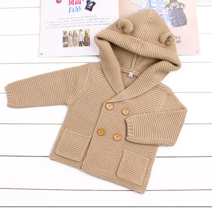 Baby Knitting Cardigan Winter Warm Newborn Infant Sweaters Long Sleeve Hooded