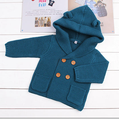 Baby Knitting Cardigan Winter Warm Newborn Infant Sweaters Long Sleeve Hooded