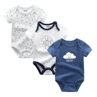 Cotton Newborn Baby Boy Clothes 3Pieces Summer 0-12M Cartoon Baby Girl Clothes Print Bodysuits Short Sleeve