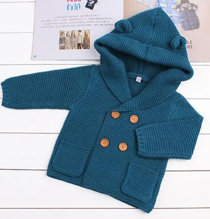 Baby Knitting Cardigan Winter Warm Newborn Infant Sweaters Long Sleeve Hooded